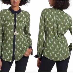 Anthropologie Maeve green bicycle blouse